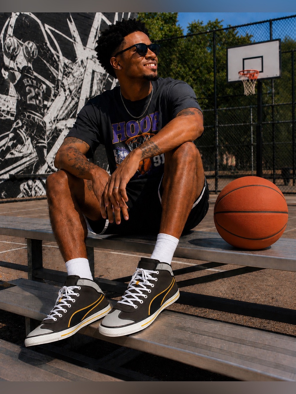 Puma 917 Roy Lichtenstein Pop Art Brown & Yellow Hi-Top Canvas Sneakers